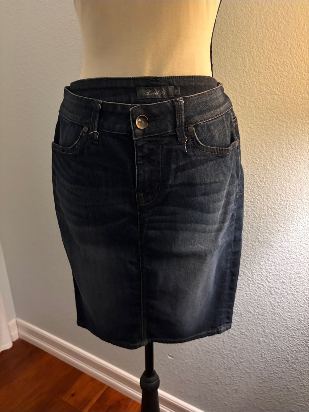 Level 99 Dark Blue Denim Pencil Skirt - Women's